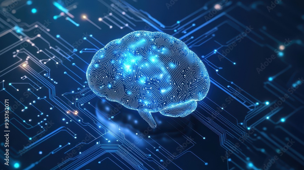 Aufkleber futuristic digital brain with glowing circuits, representing artificial intelligence, technology, an
