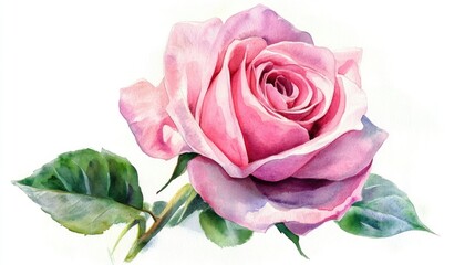 Pink rose watercolor illustration Hand drawn rose depiction Isolated flower sketch