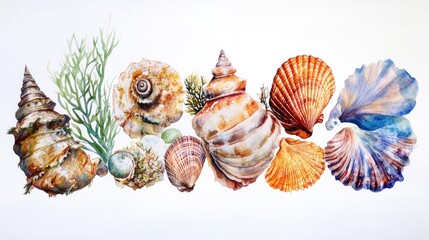Obraz premium Shell watercolor illustration featuring elements of underwater scenery