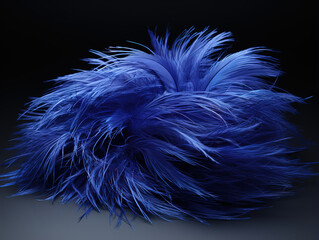 Obraz premium Festive shiny tinsel fringe, blue background with selective focus
