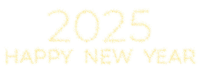 2025 Happy New Year text made of golden sparkles