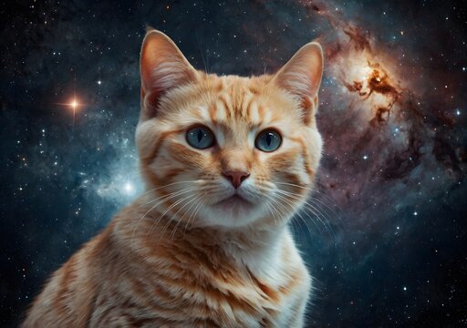 Beautiful cat in outer space. Elements of this image furnished