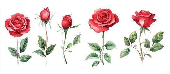 Roses flowers and leaves depicted in watercolor on a white background ideal for wedding invitations greeting cards and design purposes