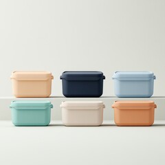 Colorful 3D-Rendered Plastic Food Storage Containers with Secure Snap-on Lids, Ideal for Leftovers