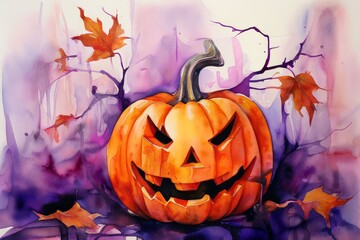 50 rint emerges from a watercolor wash of deep oranges and purpl