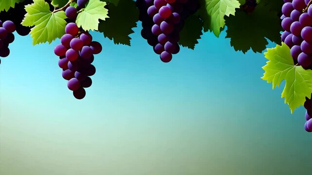 Purple grape clusters on green gradient background with copy space