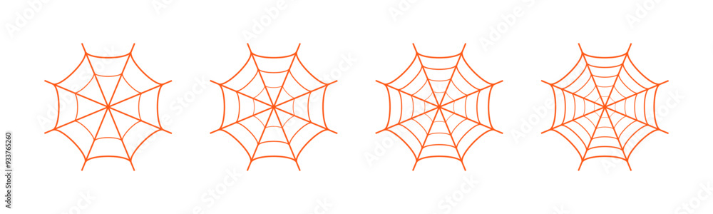Wall mural set of spider web orange color on white background. spider web icon set in different shape. outline 