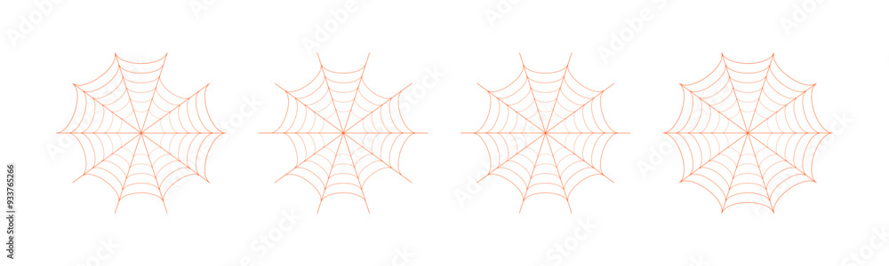 Poster spider web icon set in different shape orange color. outline set of spider vector icons. set of spid