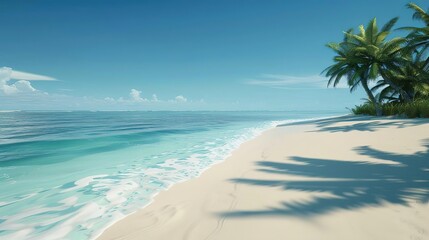Tropical Beach Paradise - Illustration of a White Sand Beach with Crystal Clear Water and Palm Trees