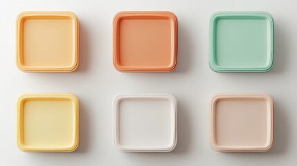 Colorful 3D Rendered Plastic Takeaway Boxes in Various Styles for Modern Packaging Designs