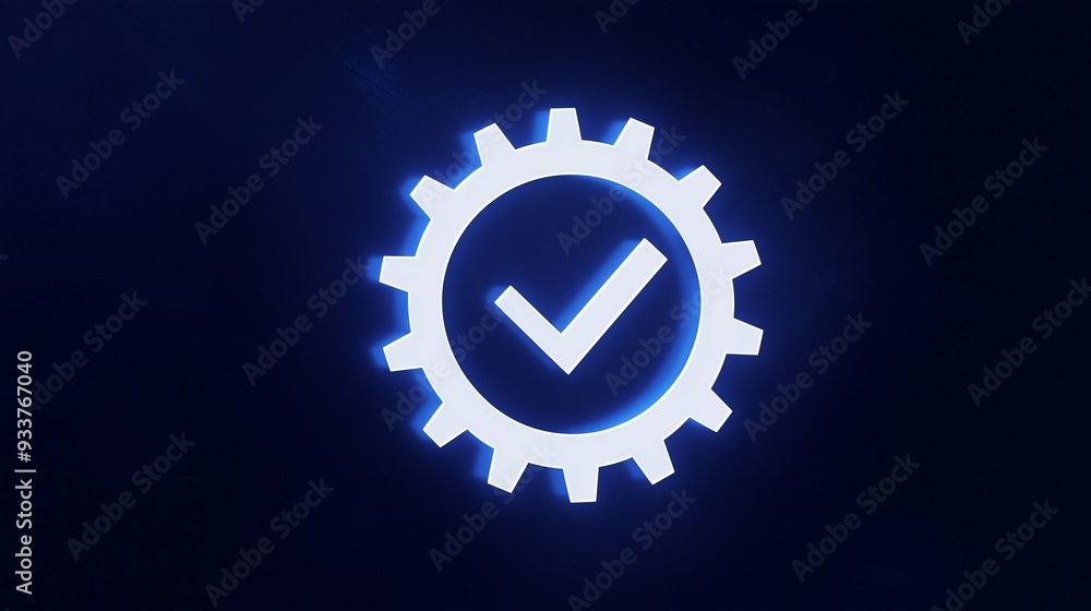 Poster gear with a checkmark symbolizing quality assurance and system optimization.