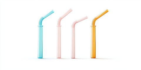 Colorful 3D Plastic Straw Icon Collection - Environmental Pollution Symbol in Various Styles | Minimalistic Drink Accessory Design