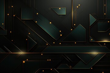 Abstract geometric background with black, gold and green shapes.