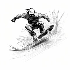 Skateboarder performing a dynamic trick against a minimalist background during a vibrant afternoon