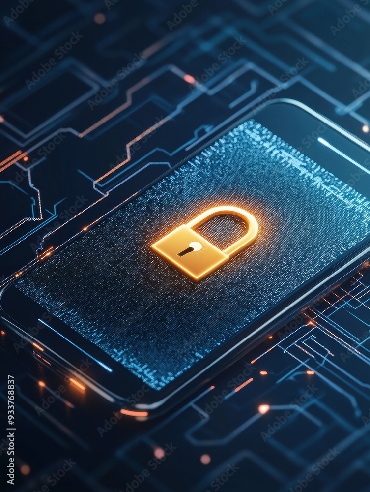 Leinwandbilder smartphone with a glowing padlock icon on the screen, representing mobile security and data protecti