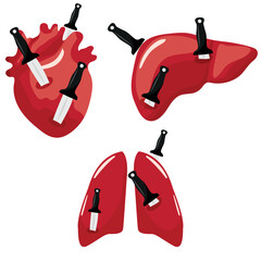 icon for the Halloween holiday, namely the icon of human organs with knives in it, vector