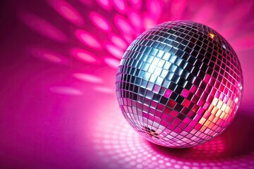Obraz premium Shiny retro discoball pattern on pink background, pink, pattern, design, groove, shine, background, colorful, discoball, shiny, disco, vintage, 70s,retro, abstract, reflection, fun