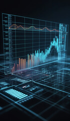 Blue holographic business chart in a digital cyberspace