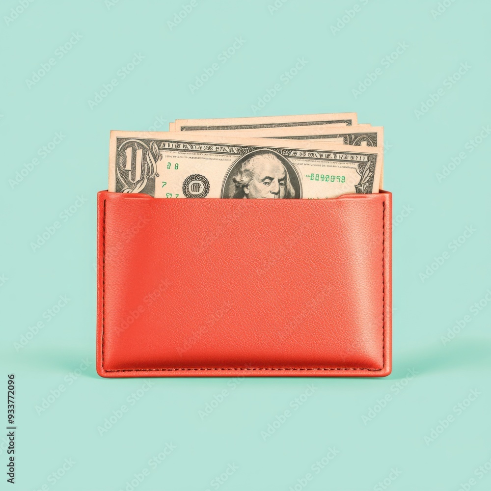 Aufkleber an open wallet with streams of money flowing into separate envelopes, symbolizing personal budget di