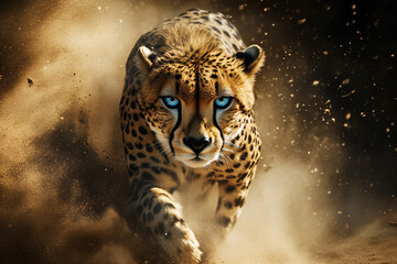 Cheetah in Dust Cloud.
