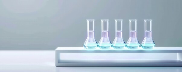 Neonlit test tubes glowing blue and purple, neon test tubes, cyberpunkstyle laboratory with unique, eyecatching visuals