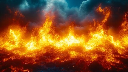 Fototapeta premium A large fire is burning in the dark sky