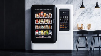 Blank black and white vending machine snacks and drinks mockup