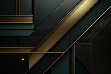 Obraz premium Abstract geometric background with black, gold, and green panels.