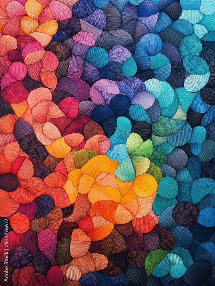 Poster Colorful abstract mosaic art with vibrant shades and organic shapes, creating a dynamic and artistic visual composition.
