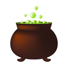 A cauldron with a green bubbling potion. The witch's cauldron. Vector illustration.