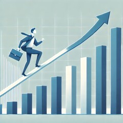This compelling image portrays a business professional climbing along an ascending graph, symbolizing continuous growth, success, and upward momentum in the business world