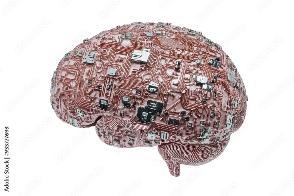 Poster digital brain with integrated circuits, representing ai, machine learning, and the fusion of technol