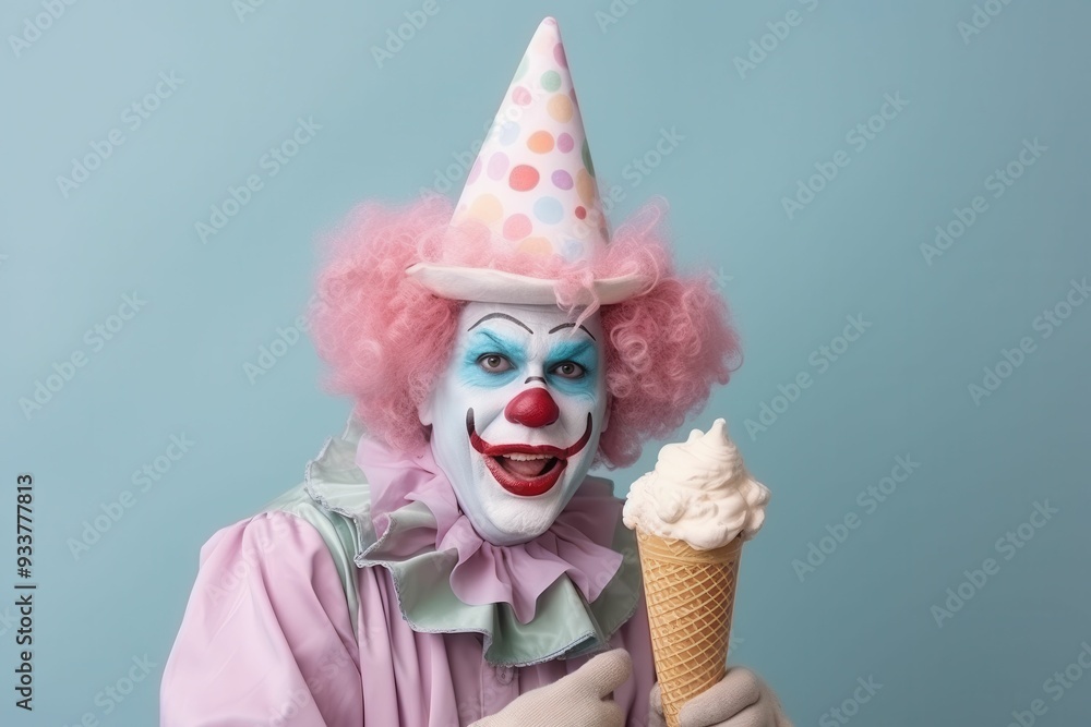 Wall mural Creative photos of a clown with a hat and colored background to celebrate birthdays