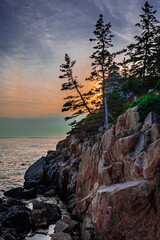 sunset on Maine coast.