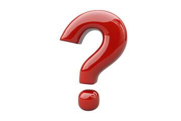 Red 3D question mark symbol isolated on transparent background. representing inquiry, doubt, or uncertainty in bright glossy finish.