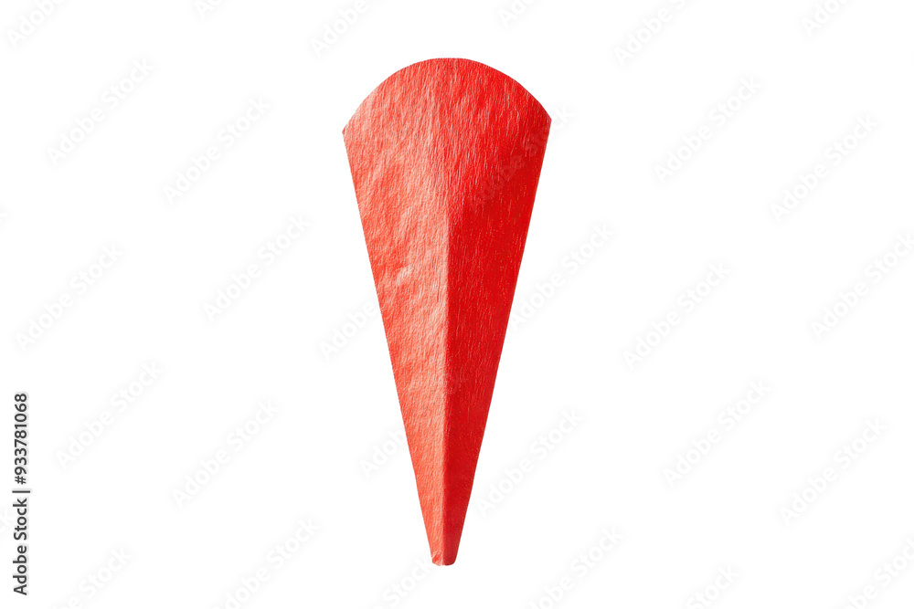 Poster geometric red paper texture cutout in triangular arrowhead shape. isolated on transparent background