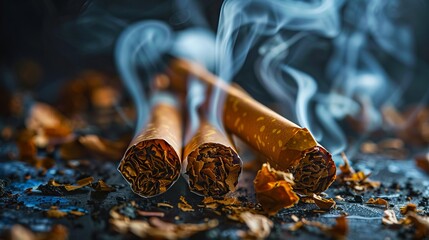 A close up of two cigarettes with smoke coming out of them