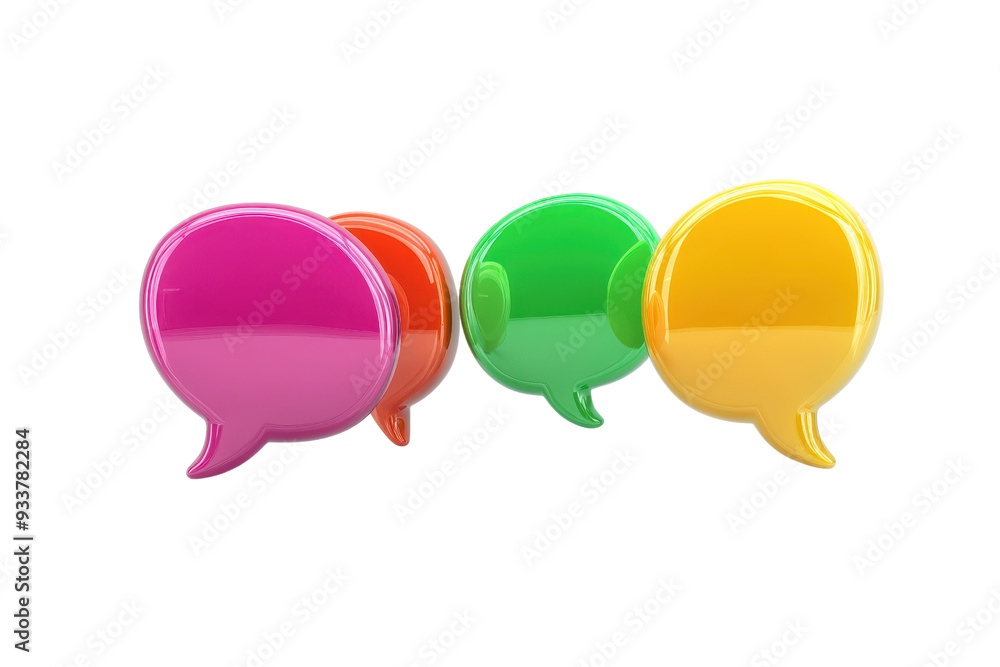 Poster colorful 3d speech bubbles isolated on a transparent background. vibrant and playful design elements