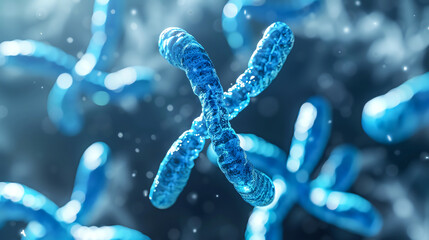 Blue X chromosome is prominently displayed, embodying the fusion of genetic structure. 3D render. Generative ai.