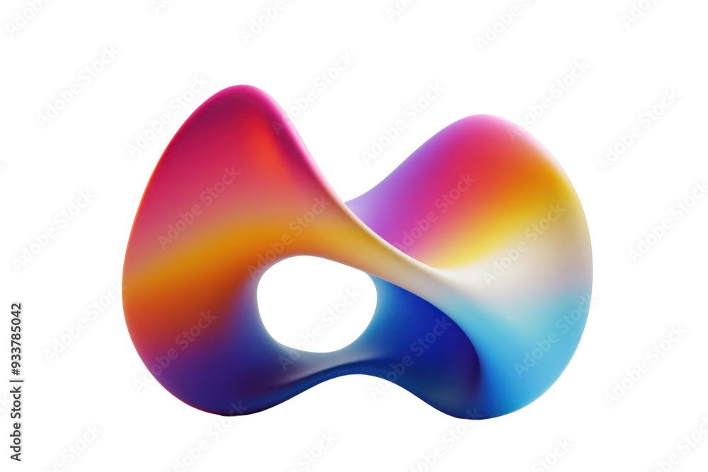 Poster abstract colorful 3d shape with a hole in the center, featuring smooth gradients and modern design. 
