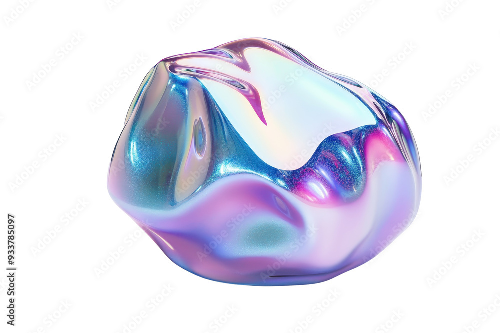 Poster abstract iridescent blob with smooth surface, displaying a spectrum of colors in a 3d, modern art st
