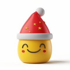 Emoji face smiling with santa hat. Emotion Realistic 3d Render. Icon Smile Emoji. Yellow glossy emoticons.
