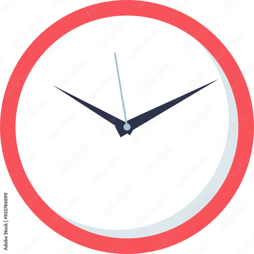 Poster minimalist clock with red frame, symbolizing time management and punctuality.