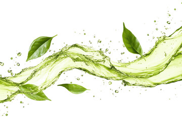 Refreshing green splash with leaves symbolizing nature, freshness, and vitality, perfect for eco-themed projects and adverts.