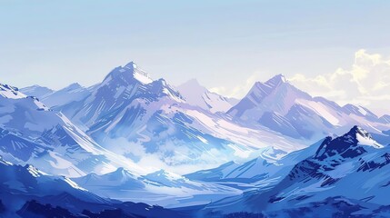 Fototapeta premium Blue Mountains Illustration - Wintery Snowy Landscape Art