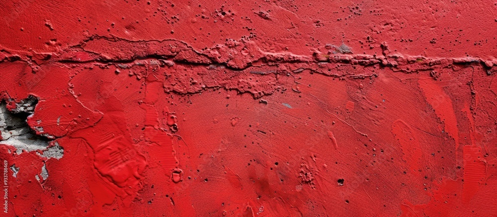 Poster red decorative plaster adds texture to a concrete surface, creating an abstract background for desig