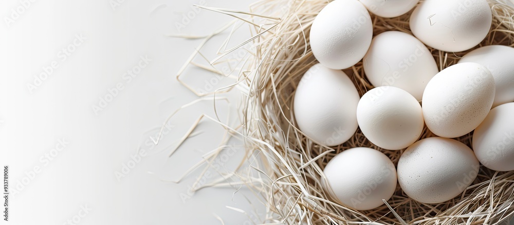 Aufkleber white chicken eggs with room for text in the image. image with copy space