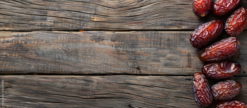Poster healthy dried dates arranged on a rustic wooden surface, perfect for a nourishing diet, providing sp