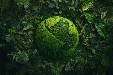 An abstract representation of a green planet, symbolizing environmental sustainability and ecological balance