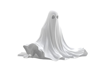 Naklejka premium A spooky ghost draped in a white sheet, floating in a dark space perfect for Halloween themes or scary projects.